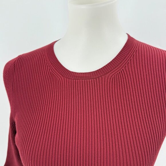 Theory Ribbed Crewneck Knit Top L Burgundy Polyamide Blend - Picture 5 of 8
